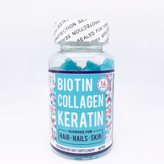 비오틴, 비타민C, 비타민B-12, 아연, 모발, 피부, 손톱을 위한 비건 모발 성장 젤리 비타민